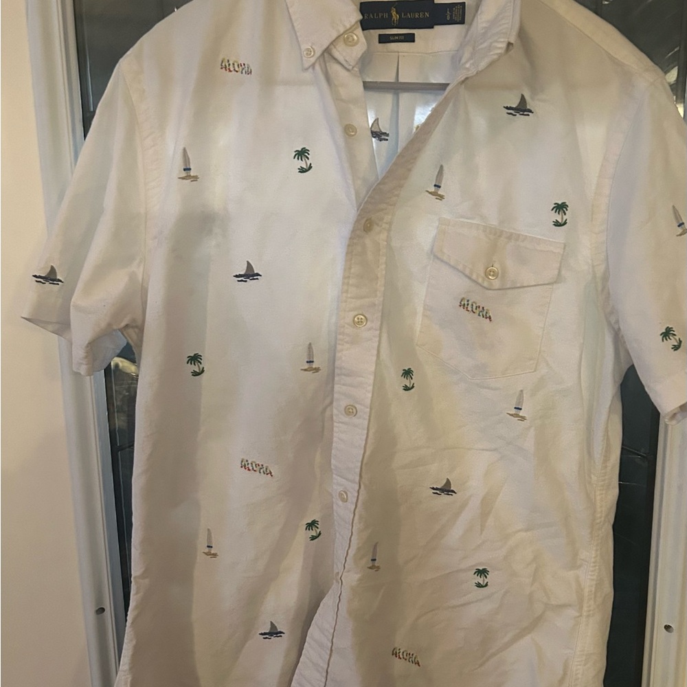 Ralph Lauren Men's Cream Embroidered Casual Shirt